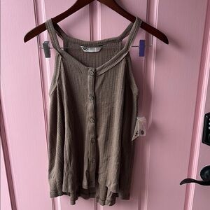 SO Women's Taupe Button-Front Tank Top